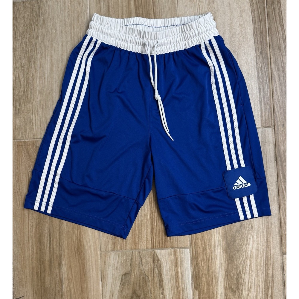 ADIDAS Shorts Youth  Medium Blue Basketball Elastic Waist Pull On Logo Stripe